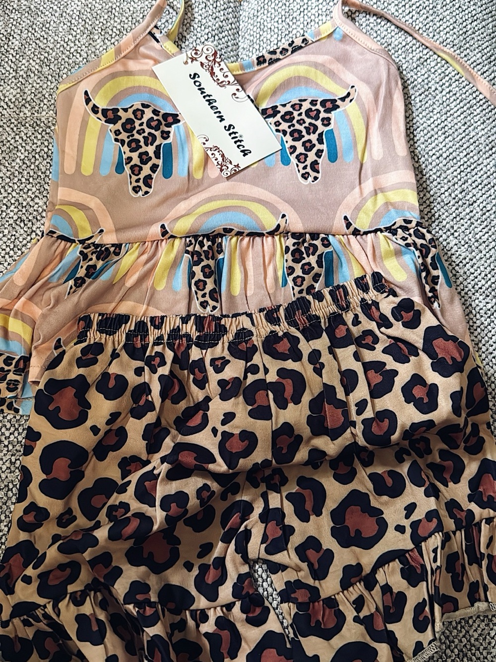 Western Leopard Print Ruffle Bottoms Set